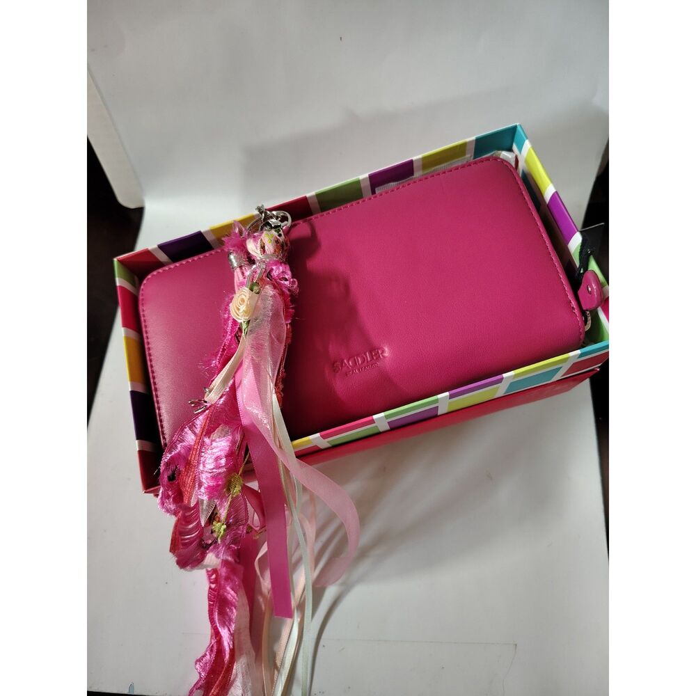 Pink Leather Wallet with Handmade Floral Ribbon Charm Lot 92